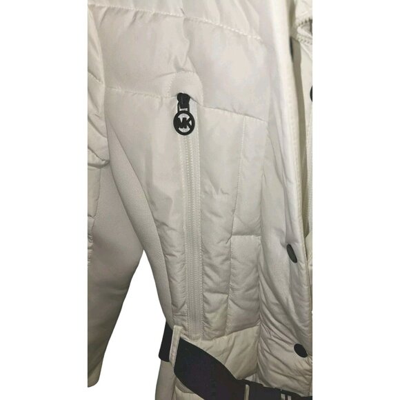 Michael Kors Women's White Winter Zipper BELT Puffer Hooded Coat Jacket Small - Picture 13 of 16